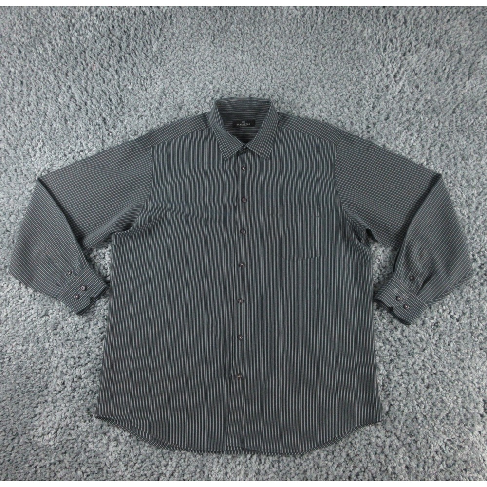 Bugatchi Shirt Mens ' 2XL Black Striped Long Sleeve Hidden Button Down